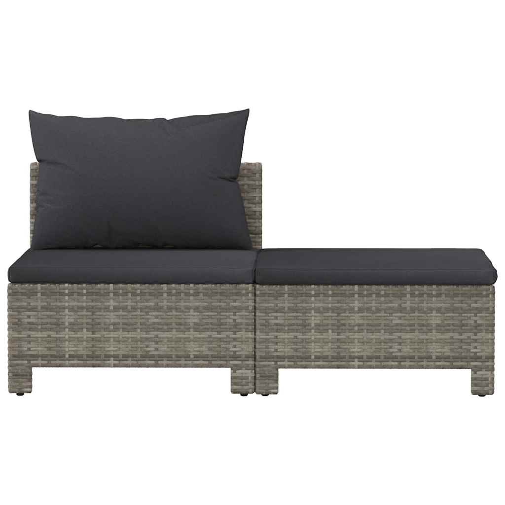2-teiliges Garten-Lounge-Set mit Kissen Grau Poly Rattan