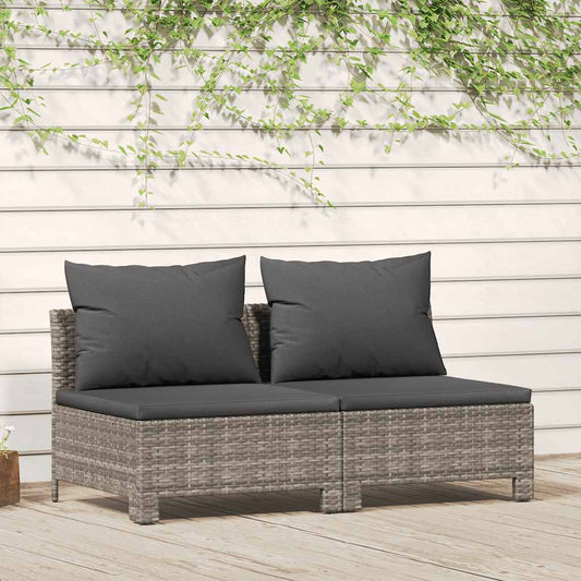 Garden Sofa 2-Seater with Cushions Grey Poly Rattan