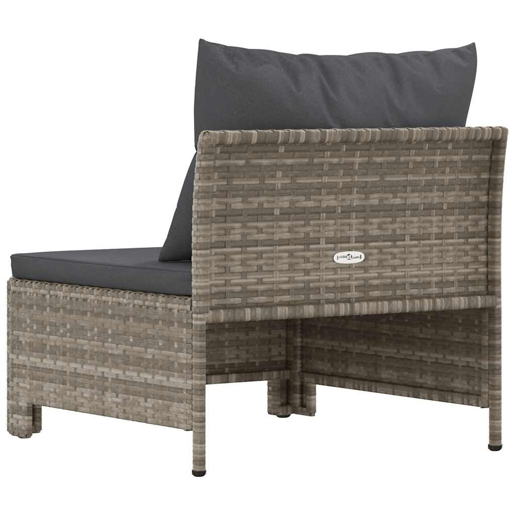 Garten-Mittelsofa mit Kissen Grau Poly Rattan