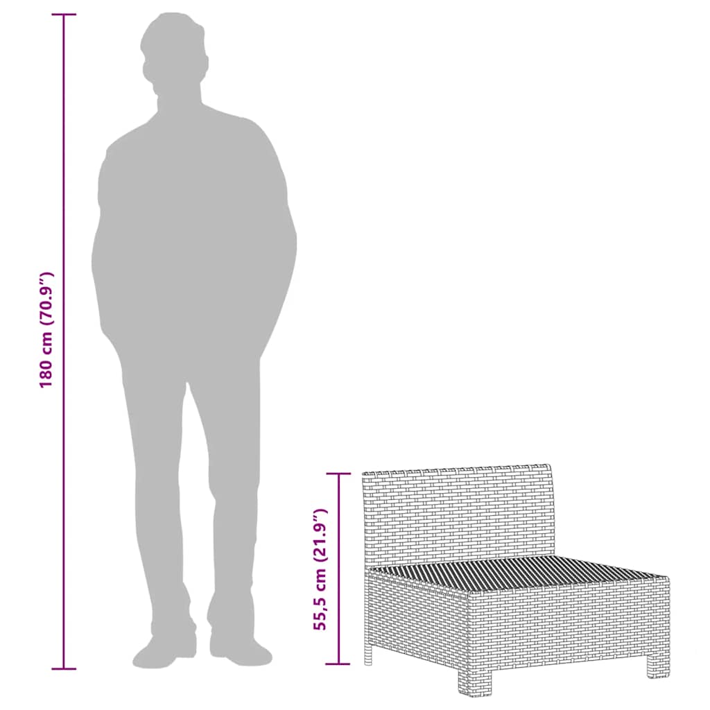 Garten-Mittelsofa mit Kissen Grau Poly Rattan