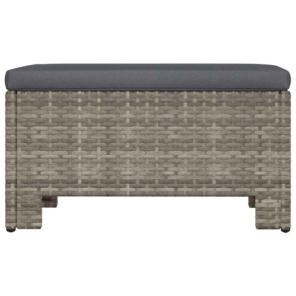 Garten-Fußstütze mit Kissen Grau Poly Rattan