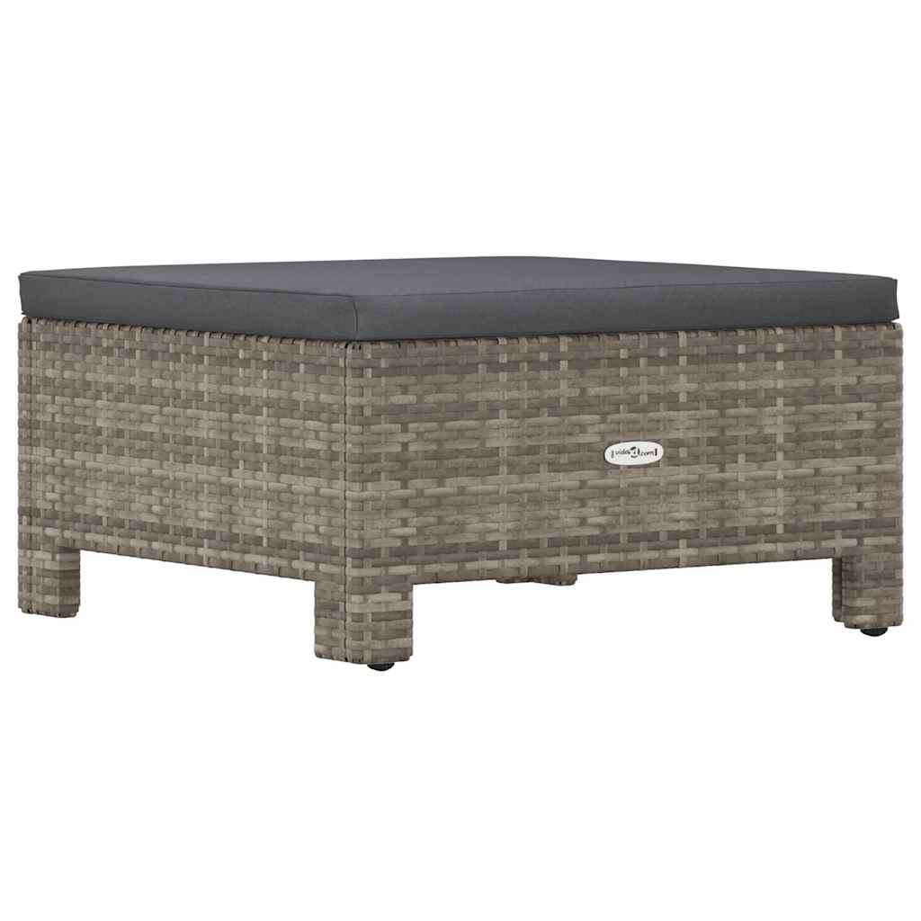 Garten-Fußstütze mit Kissen Grau Poly Rattan