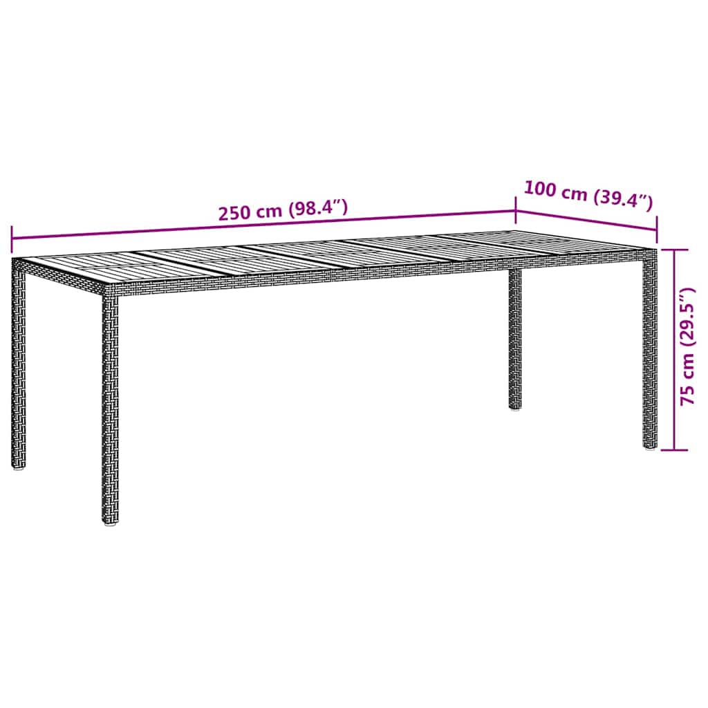 Garten-Eßtisch Grau 250 x 100 x 75 cm Poly Rattan