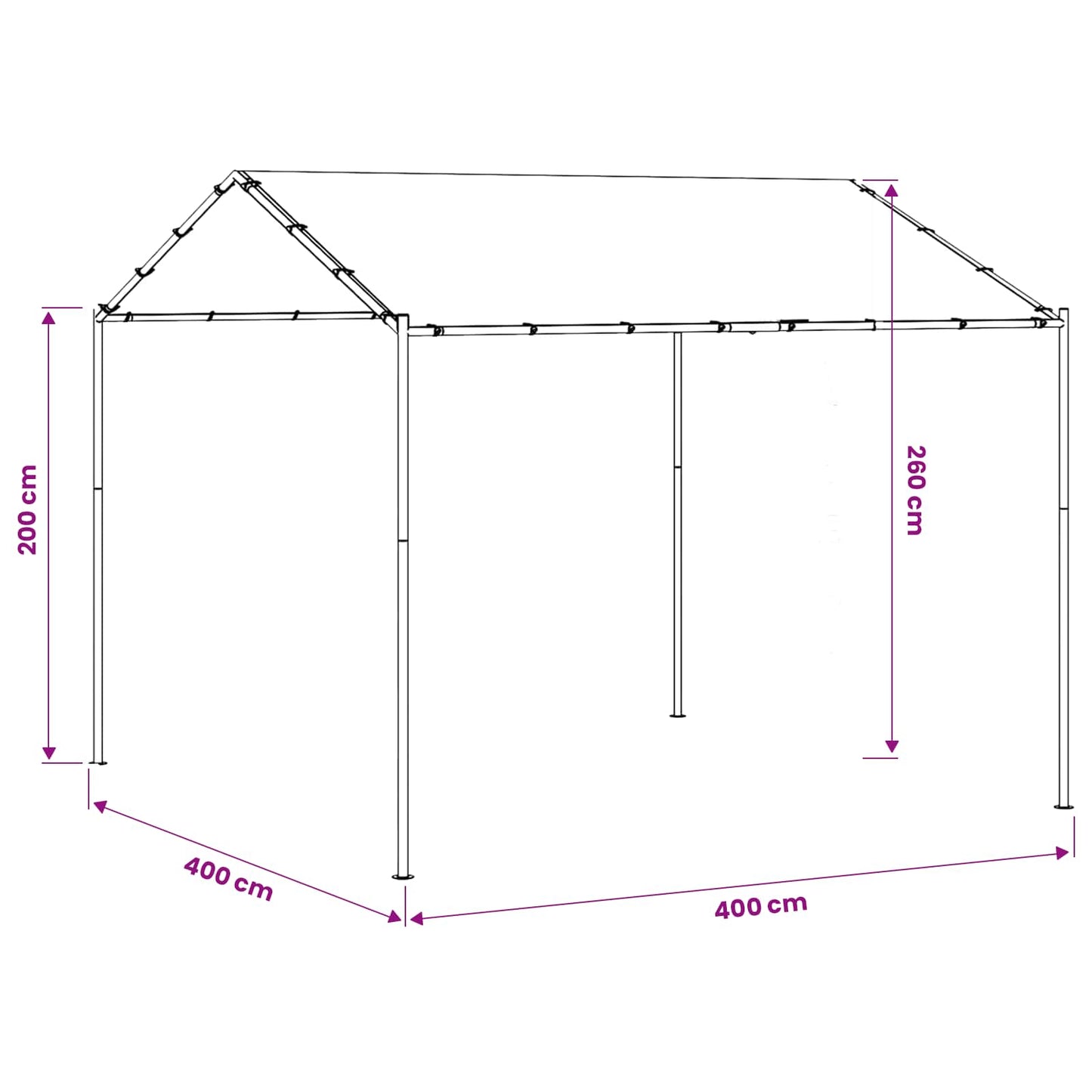 Pavillon 4 x 4 x 2,6 m Weiß Stahl und Polyester 180 gsm