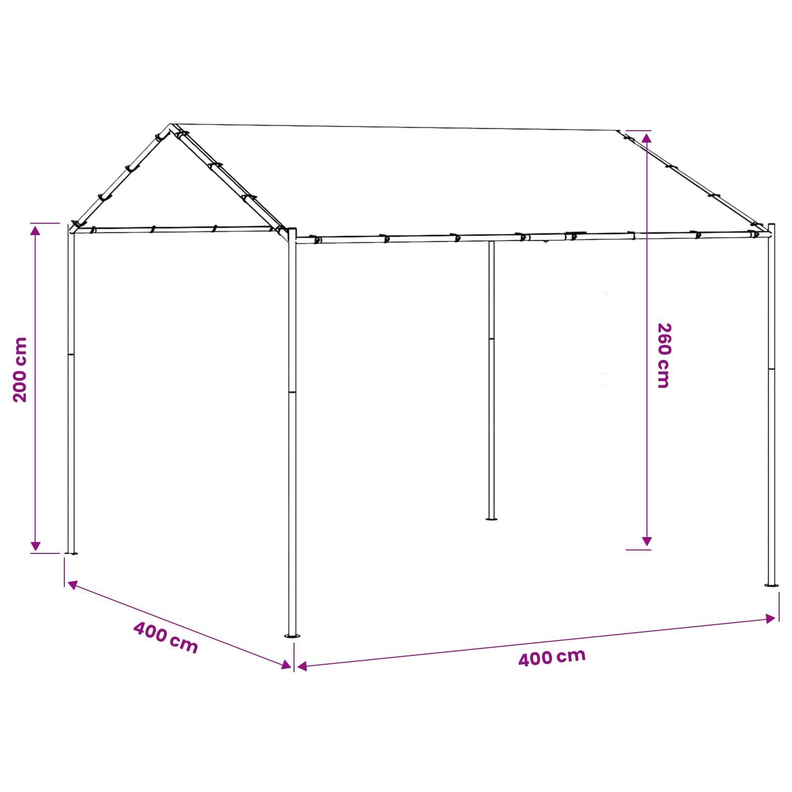 Pavillon 4 x 4 x 2,6 m Weiß Stahl und Polyester 180 gsm
