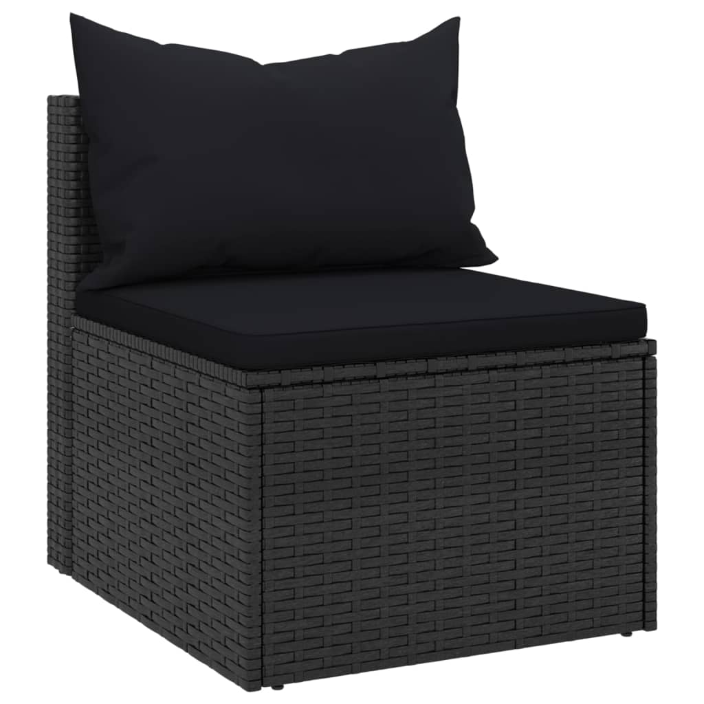 Garten-Mittelsofas mit Kissen 2 Stk. Schwarz Poly Rattan