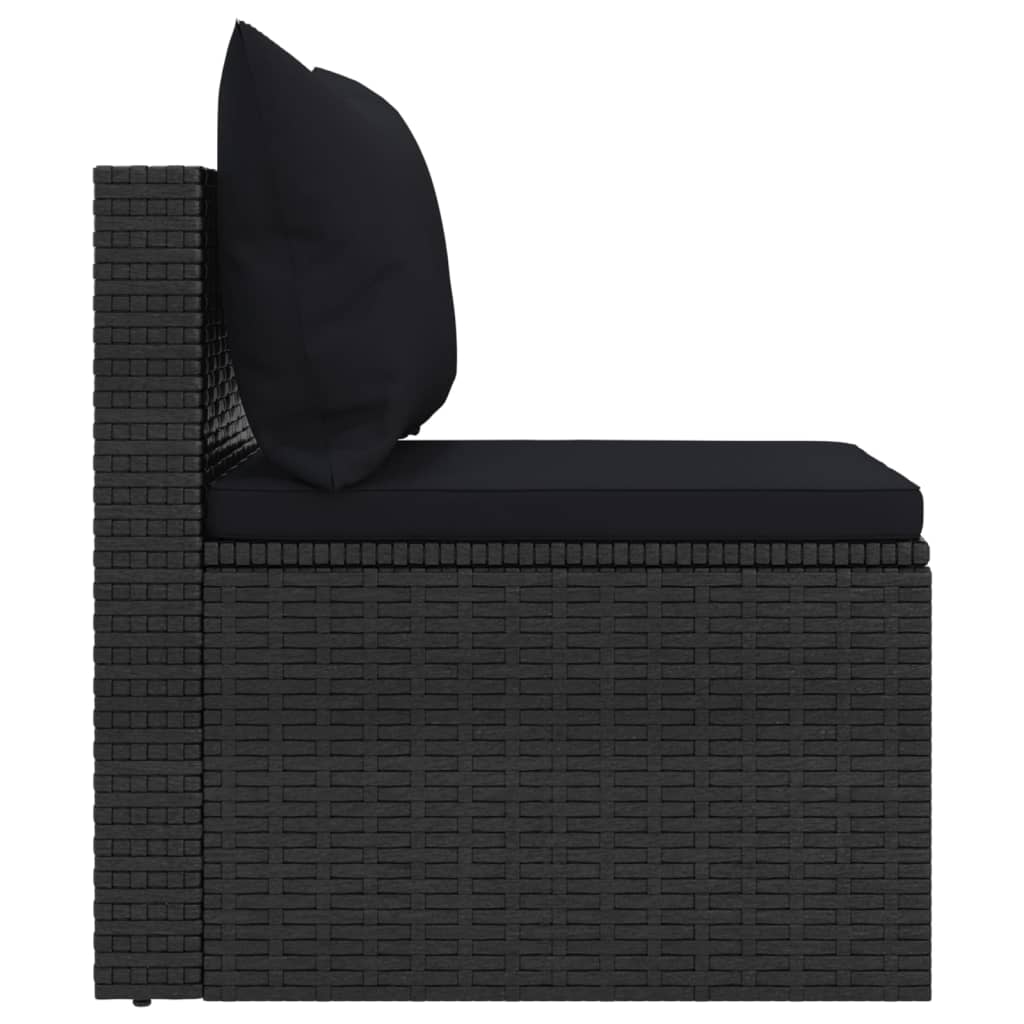 Garten-Mittelsofas mit Kissen 2 Stk. Schwarz Poly Rattan