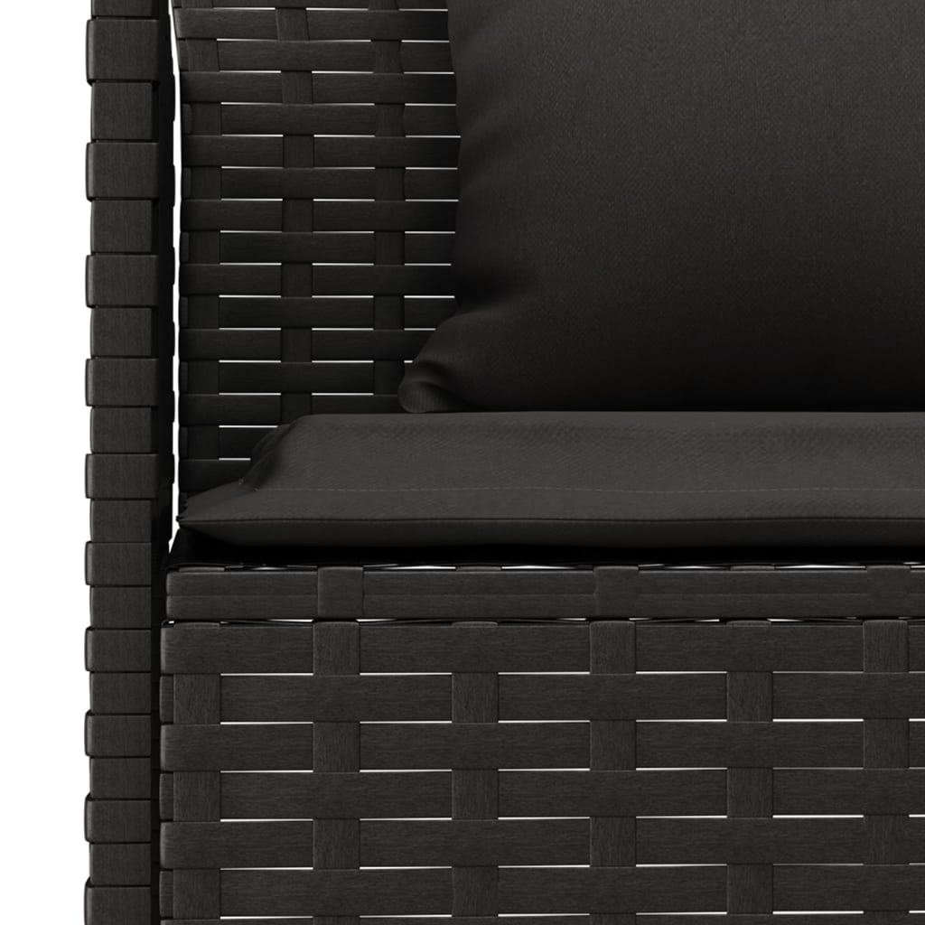 Gartensofa in L-Form mit Kissen Schwarz Poly Rattan