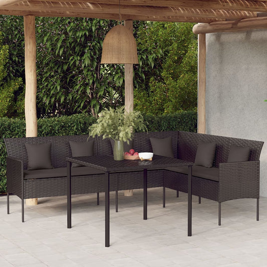 Gartensofa in L-Form mit Kissen Schwarz Poly Rattan