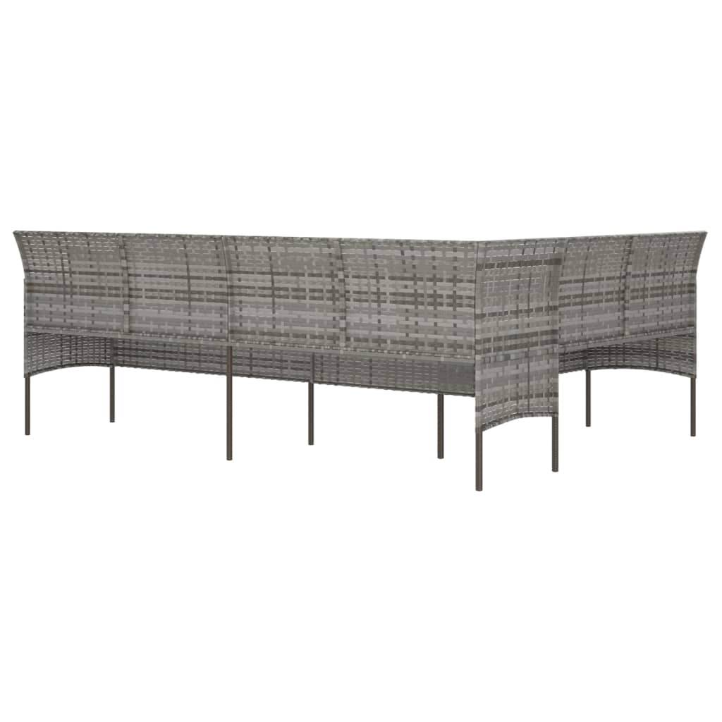 Gartensofa in L-Form mit Kissen Grau Poly Rattan