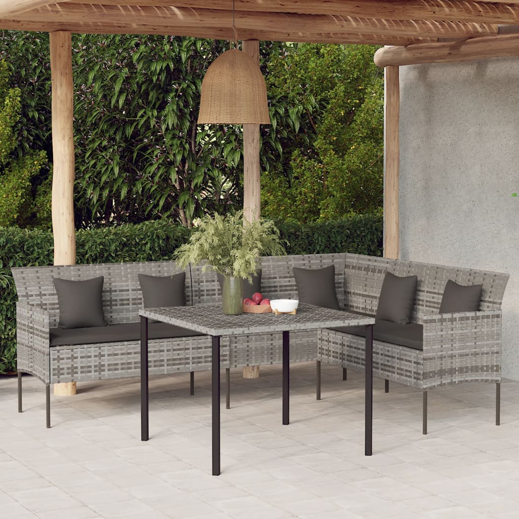 Gartensofa in L-Form mit Kissen Grau Poly Rattan