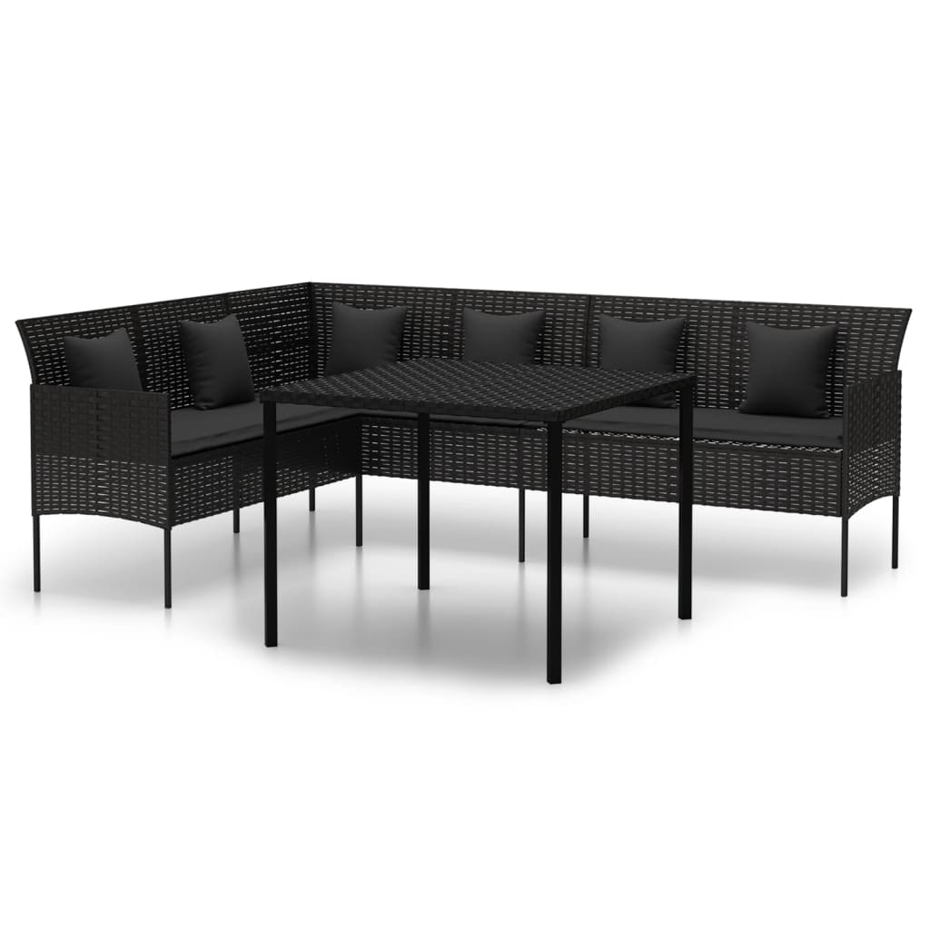 2-tlg. Garten-Essgruppe mit Kissen Schwarz Poly Rattan