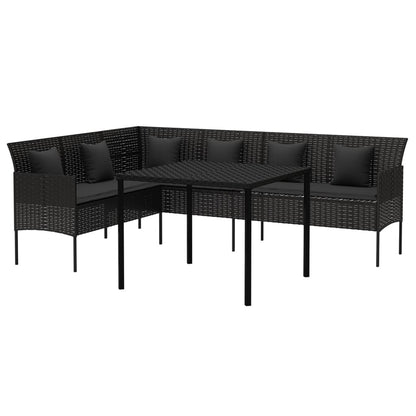 2-tlg. Garten-Essgruppe mit Kissen Schwarz Poly Rattan