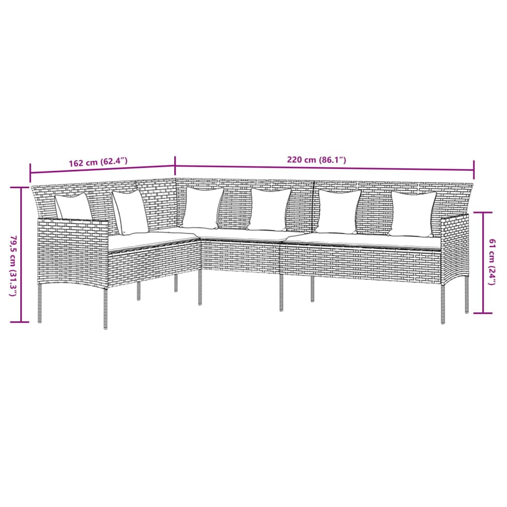 2-tlg. Garten-Essgruppe mit Kissen Schwarz Poly Rattan