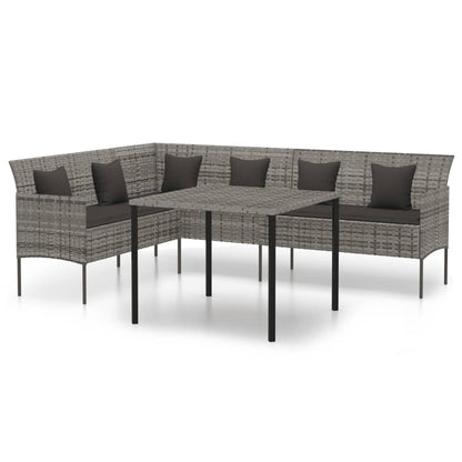 2-tlg. Garten-Essgruppe mit Kissen Grau Poly Rattan