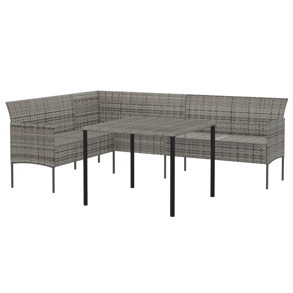 2-tlg. Garten-Essgruppe mit Kissen Grau Poly Rattan