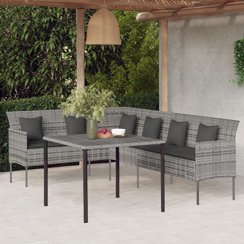 2-tlg. Garten-Essgruppe mit Kissen Grau Poly Rattan