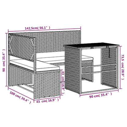 Gartensofa in L-Form mit Tisch und Kissen Braun Poly Rattan