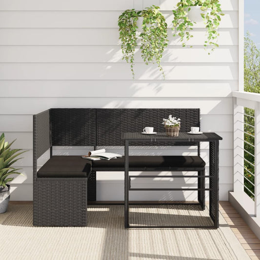 Gartensofa in L-Form mit Tisch und Kissen Schwarz Poly Rattan