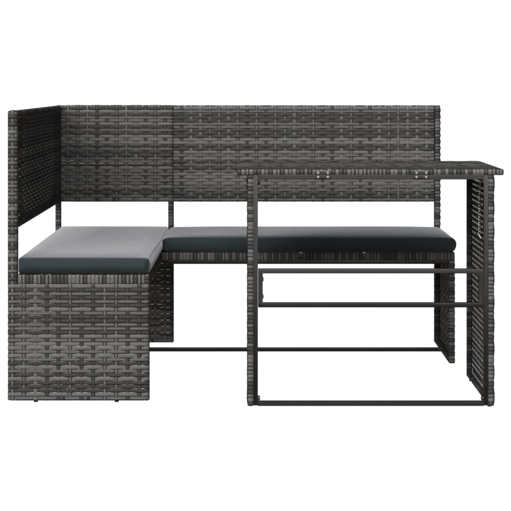 Gartensofa in L-Form mit Tisch und Kissen Grau Poly Rattan