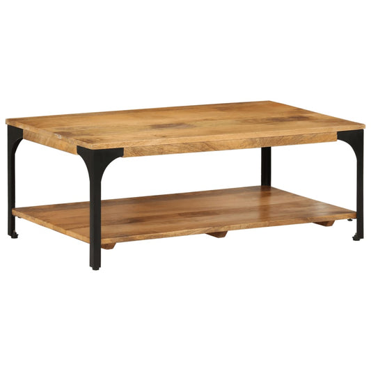 Table basse avec étagère 100x55x38 cm en bois de manguier massif et acier