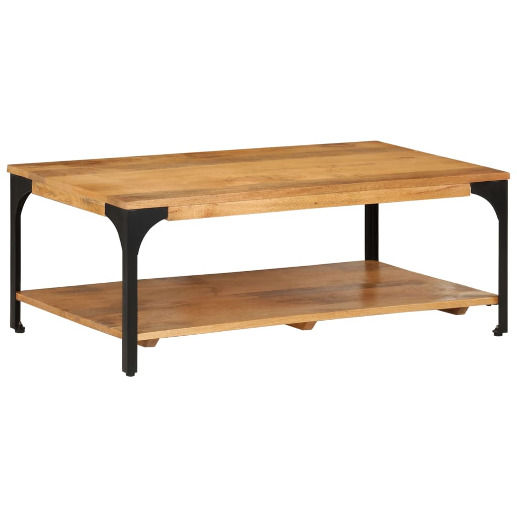 Table basse avec étagère 100x55x38 cm en bois de manguier massif et acier