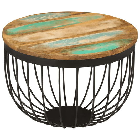 Table basse Ø50x35 cm en bois massif de récupération et acier