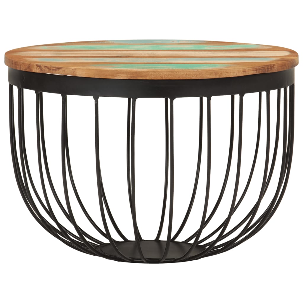 Table basse Ø50x35 cm en bois massif de récupération et acier