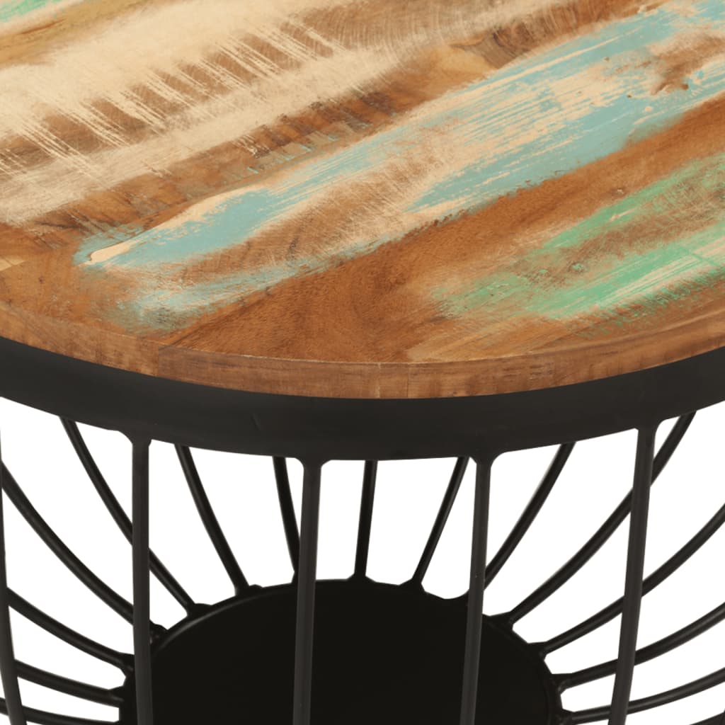 Table basse Ø50x35 cm en bois massif de récupération et acier