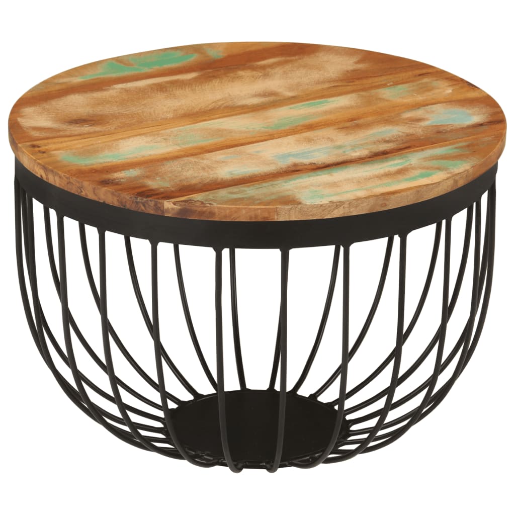 Table basse Ø50x35 cm en bois massif de récupération et acier