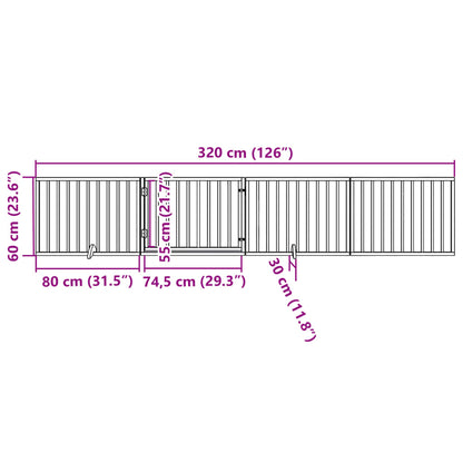 4-tlg. Hundetor mit Tür Faltbar Schwarz 320 cm Pappelholz