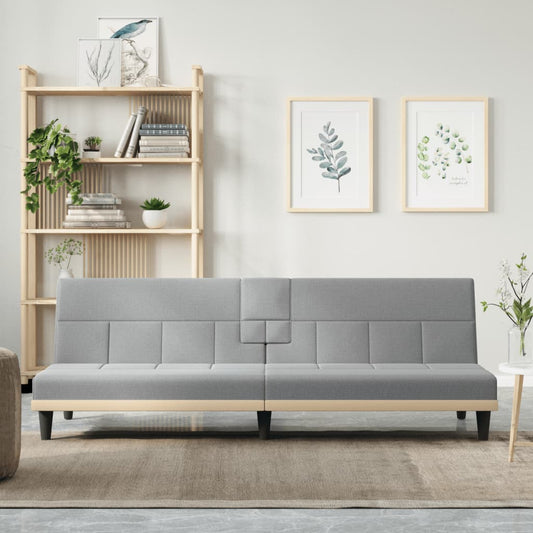 Canapé-lit avec porte-gobelets en tissu gris clair