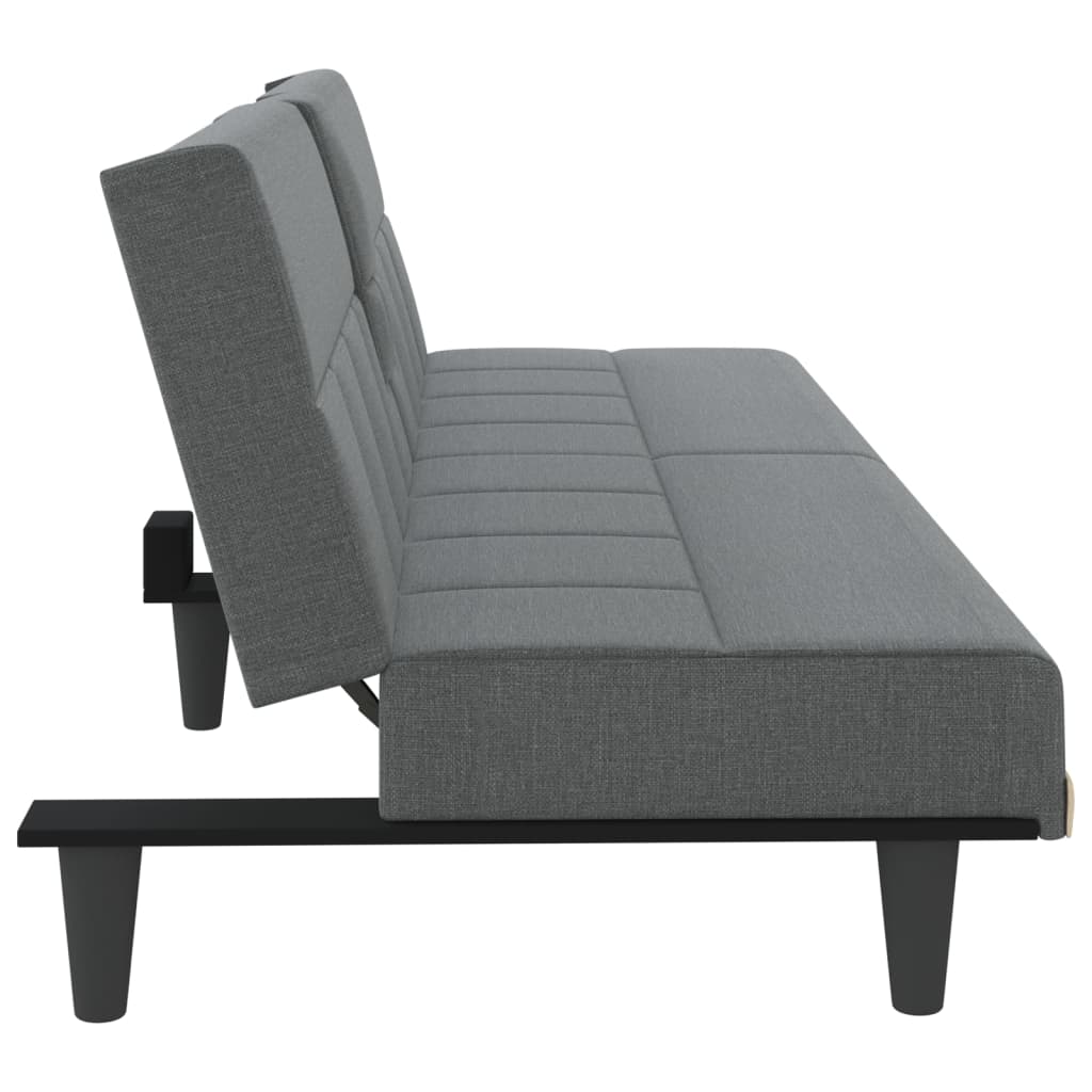 Canapé-lit avec porte-gobelets en tissu gris foncé