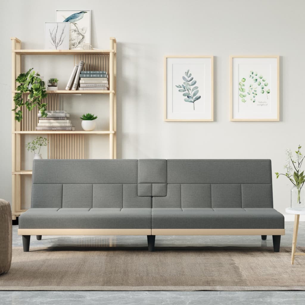 Canapé-lit avec porte-gobelets en tissu gris foncé