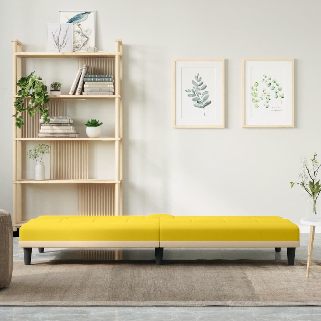Canapé-lit avec porte-gobelets en tissu jaune clair
