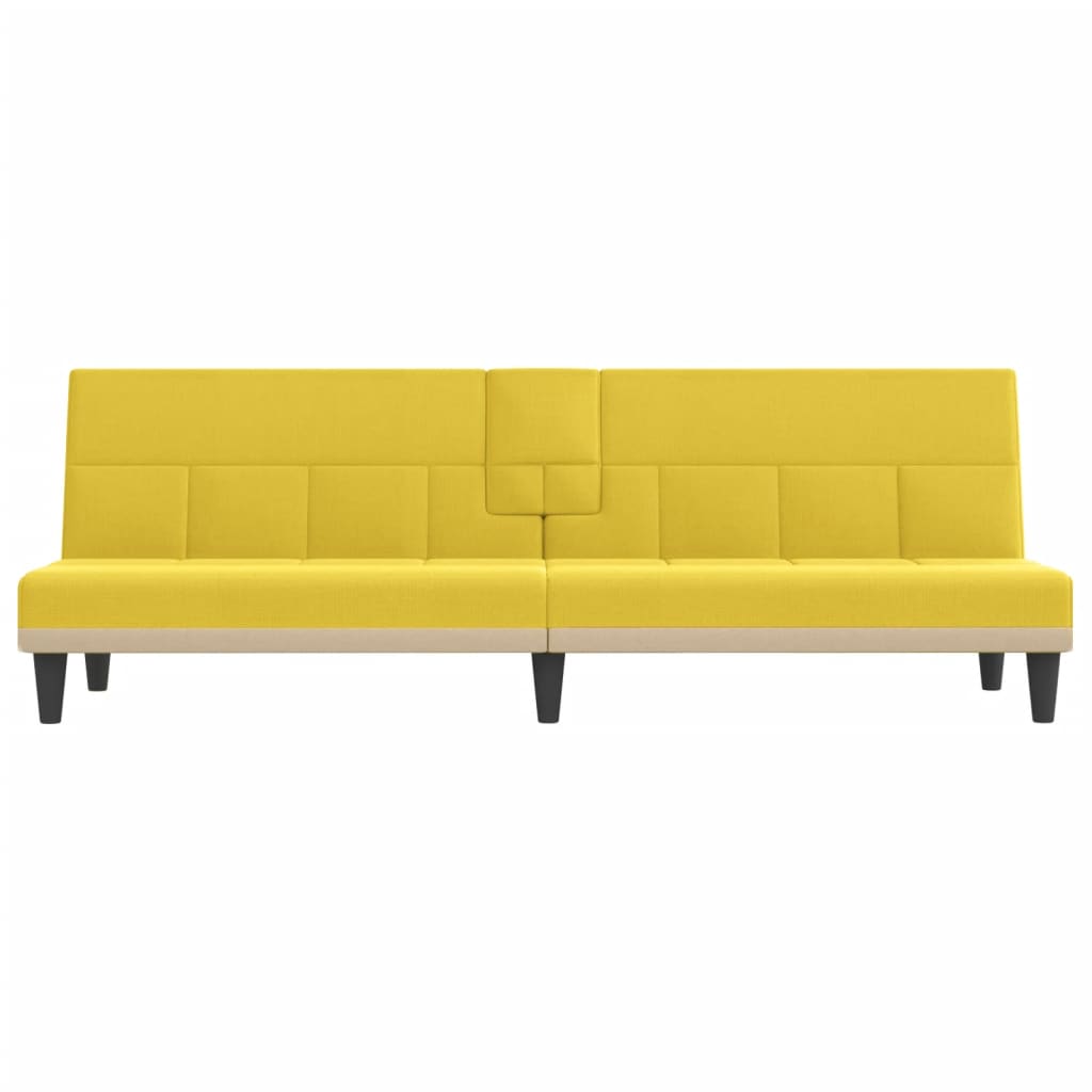 Canapé-lit avec porte-gobelets en tissu jaune clair