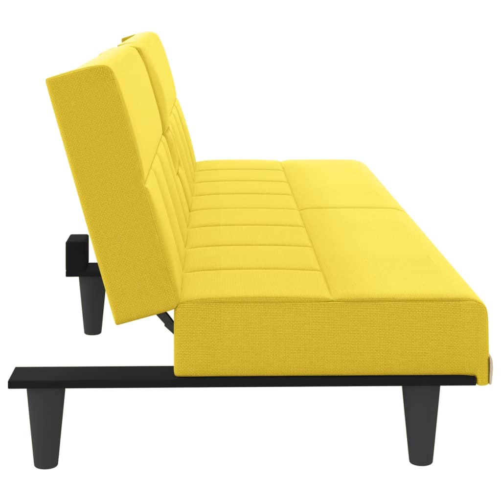 Canapé-lit avec porte-gobelets en tissu jaune clair