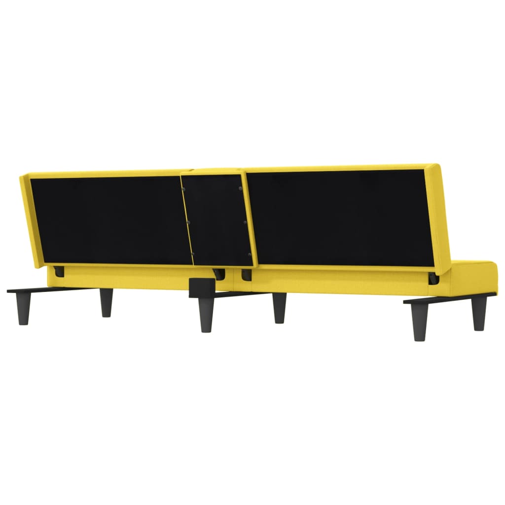 Canapé-lit avec porte-gobelets en tissu jaune clair