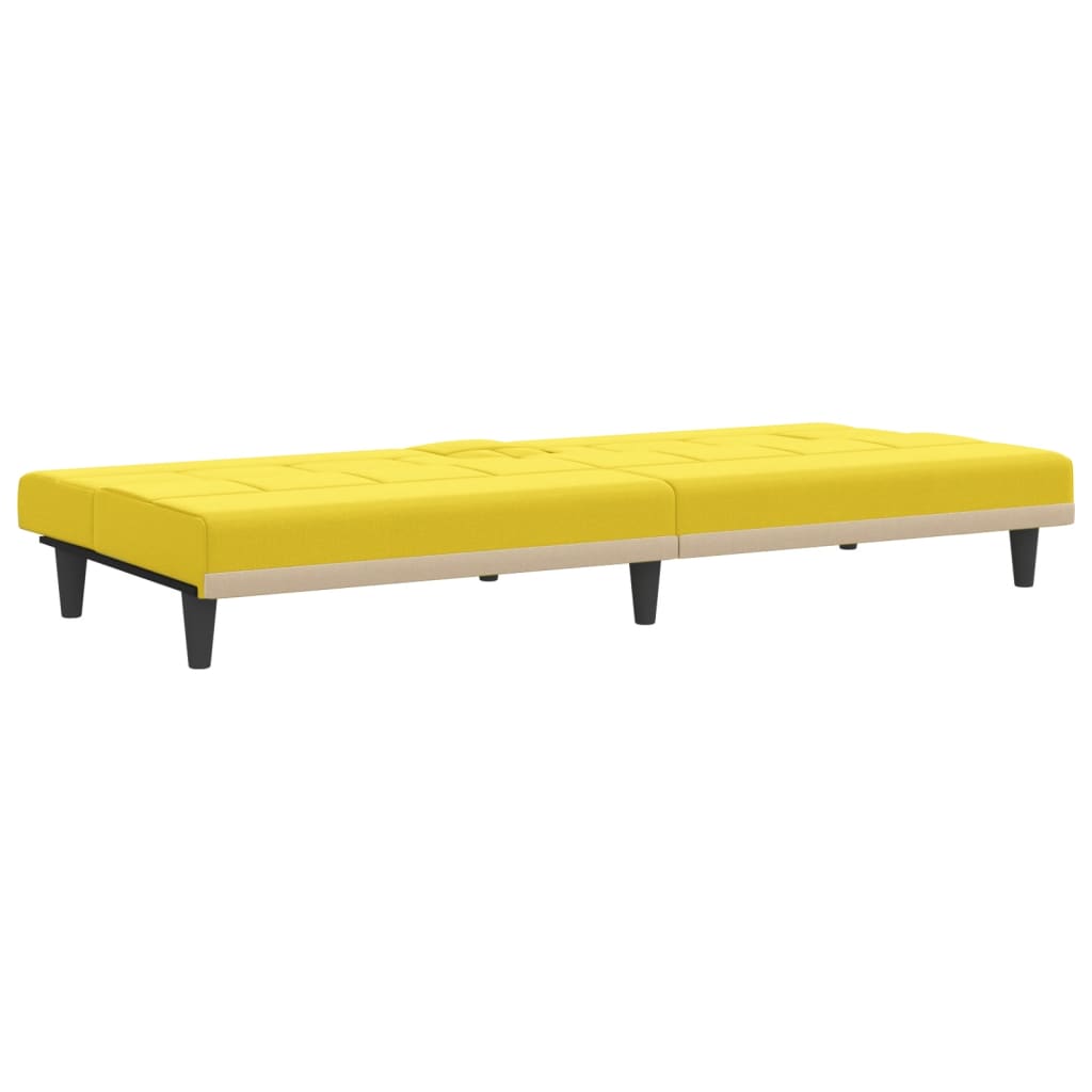 Canapé-lit avec porte-gobelets en tissu jaune clair