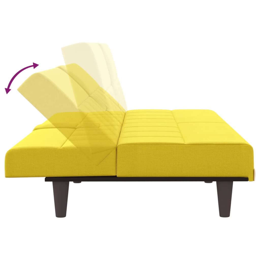 Canapé-lit avec porte-gobelets en tissu jaune clair