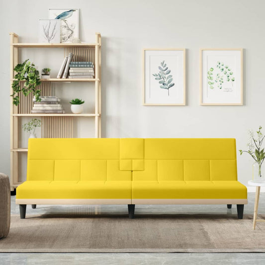 Canapé-lit avec porte-gobelets en tissu jaune clair
