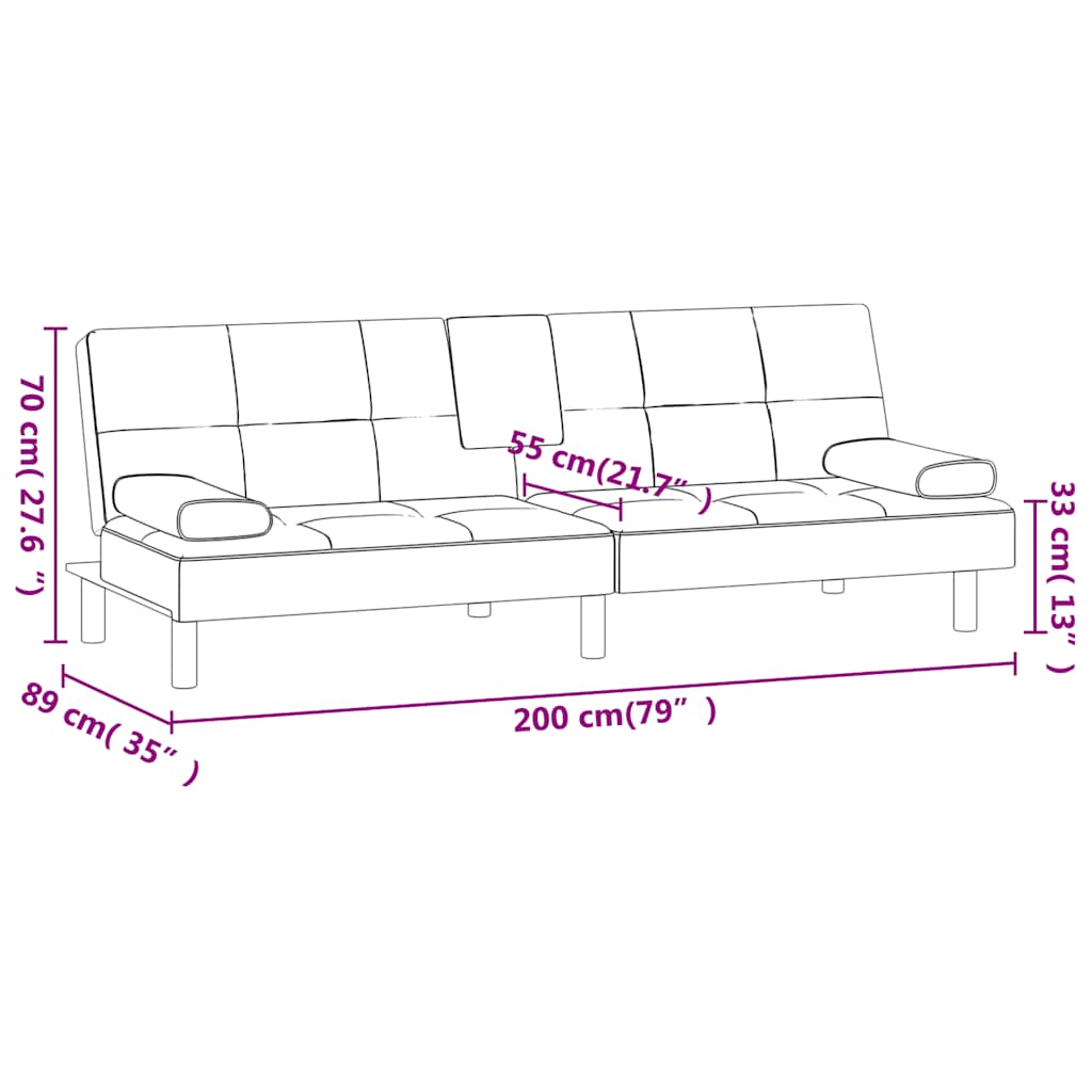 Schlafsofa mit Getränkehaltern Schwarz Kunstleder