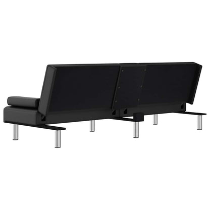 Schlafsofa mit Getränkehaltern Schwarz Kunstleder