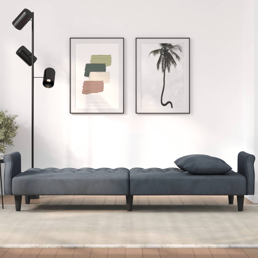 Canapé-lit avec accoudoirs en velours gris foncé