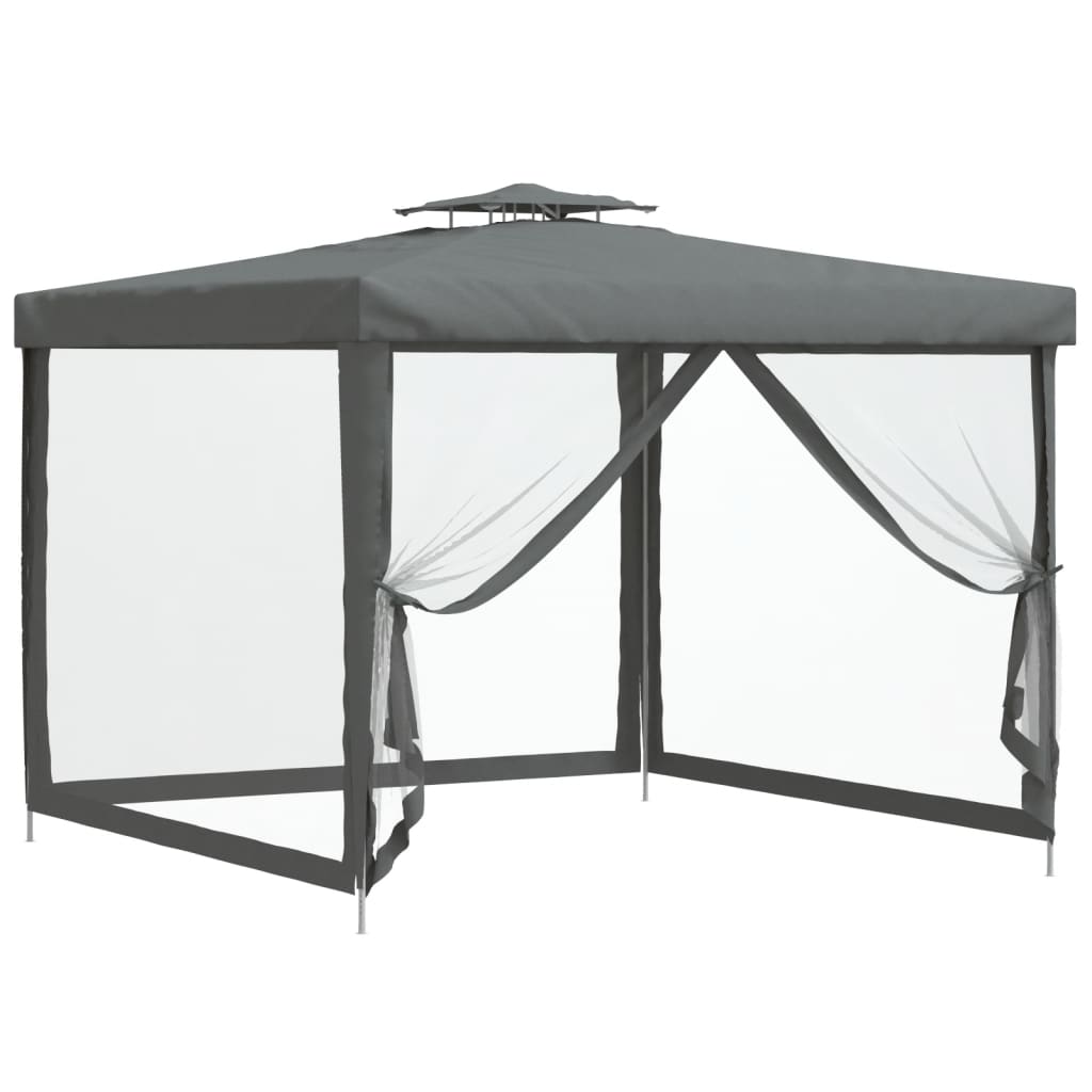 Pavillon mit Doppeldach Anthrazit 3x3x2,68 m Stoff
