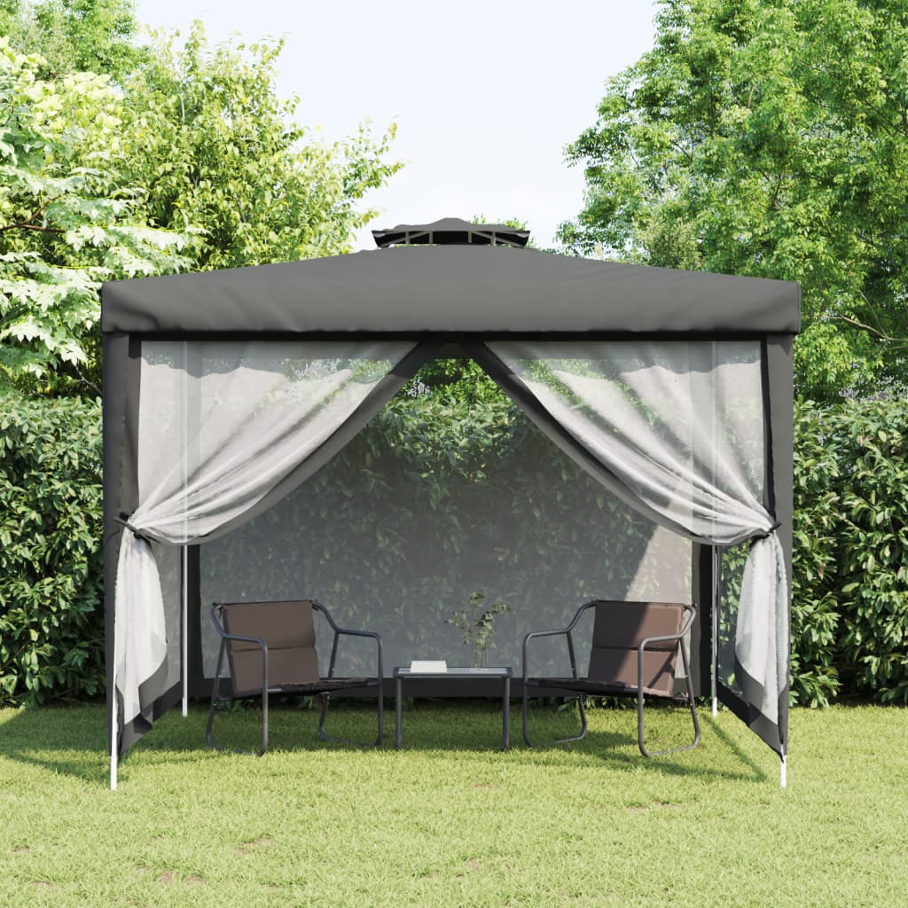 Pavillon mit Doppeldach Anthrazit 3x3x2,68 m Stoff