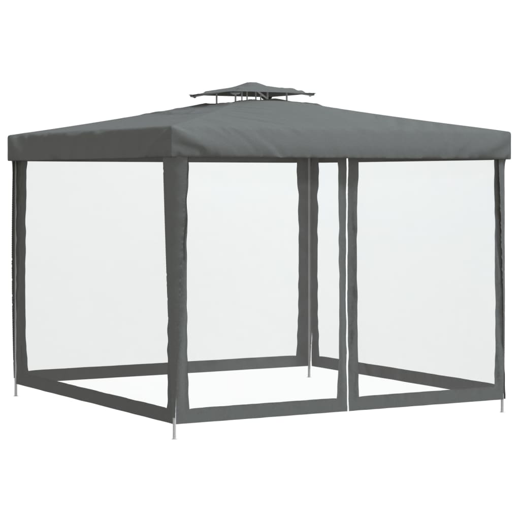Pavillon mit Doppeldach Anthrazit 3x3x2,68 m Stoff