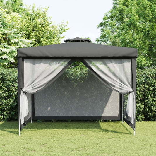 Pavillon mit Doppeldach Anthrazit 3x3x2,68 m Stoff