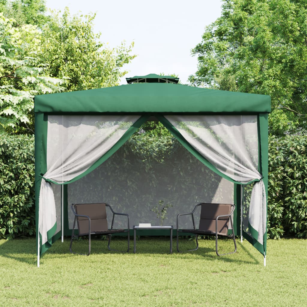 Pavillon mit Doppeldach Grün 3x3x2,68 m Stoff