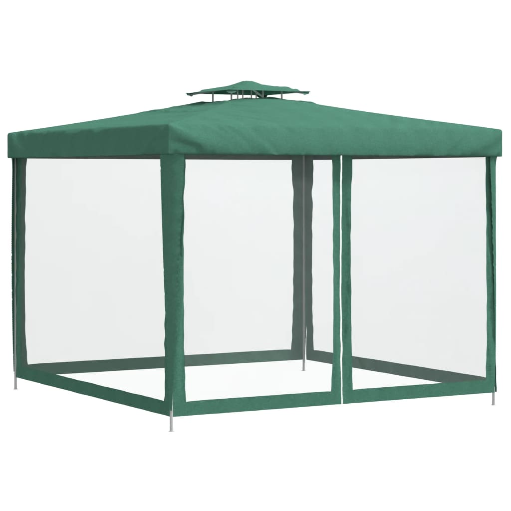 Pavillon mit Doppeldach Grün 3x3x2,68 m Stoff